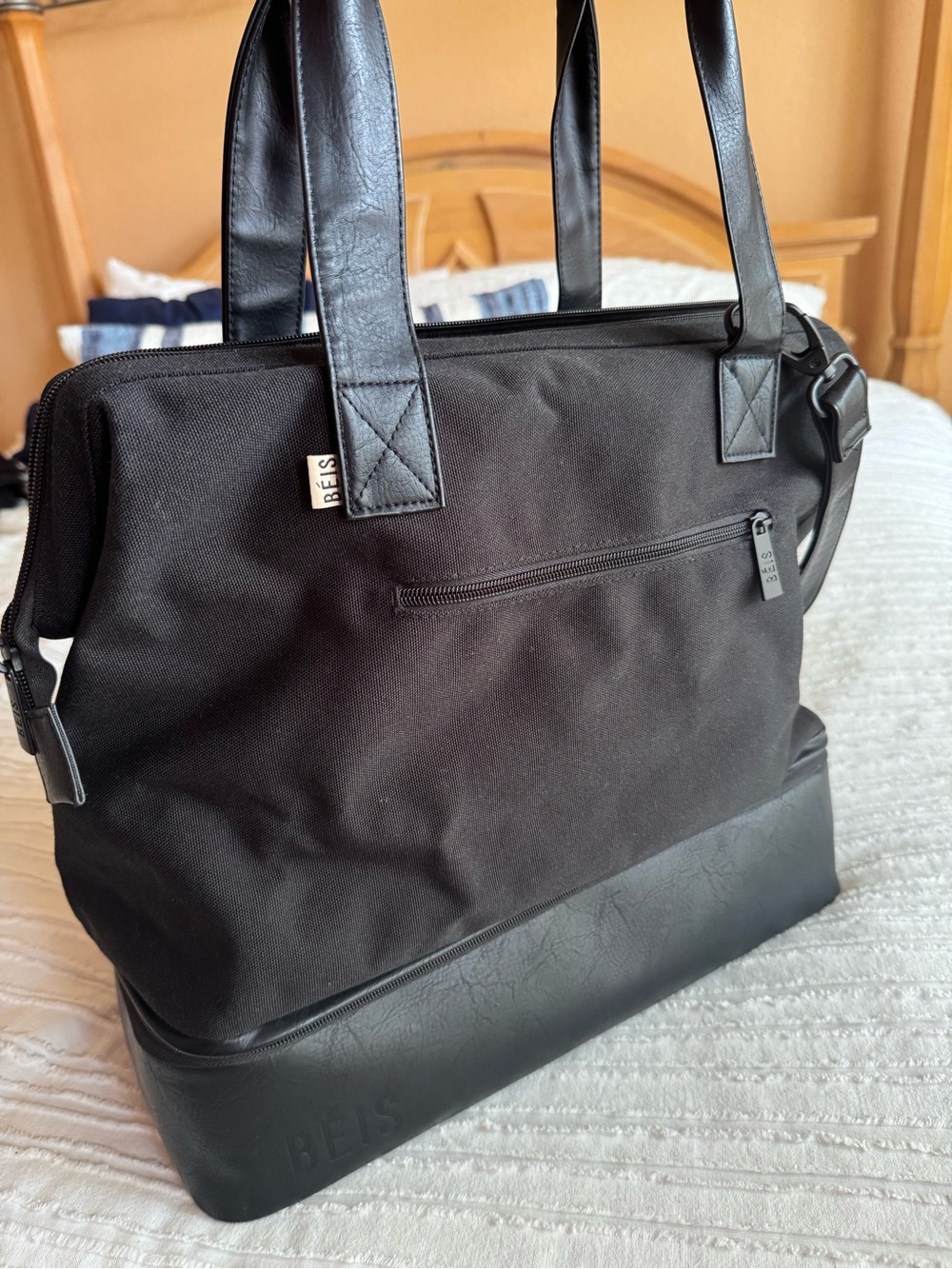 BEIS Black Men's Duffel Tote with Faux-Leather Base